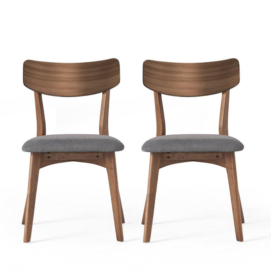 Mid - Century Walnut Finished Frame Upholstered Dining Chairs, Set of 2, Dark Grey Fabric - 1st Choice Furniture Direct