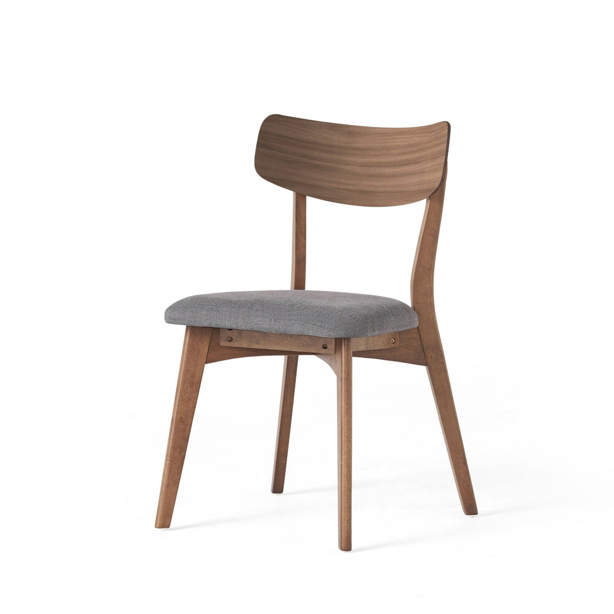 Mid - Century Walnut Finished Frame Upholstered Dining Chairs, Set of 2, Dark Grey Fabric - 1st Choice Furniture Direct