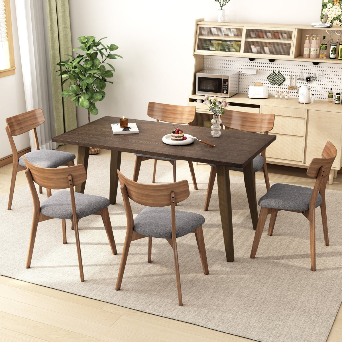 Mid - Century Walnut Finished Frame Upholstered Dining Chairs, Set of 2, Dark Grey Fabric - 1st Choice Furniture Direct