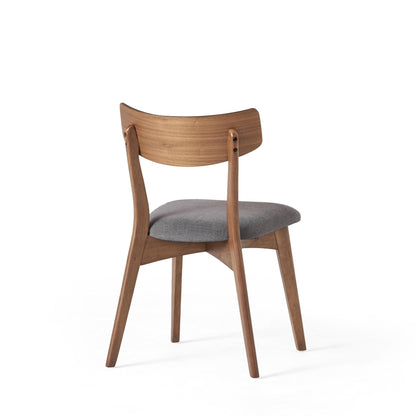 Mid - Century Walnut Finished Frame Upholstered Dining Chairs, Set of 2, Dark Grey Fabric - 1st Choice Furniture Direct