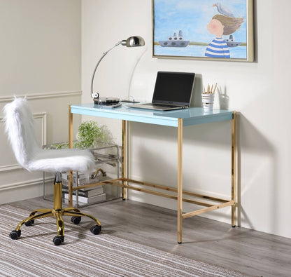 Midriaks Baby Blue & Gold Finish Writing Desk W/USB - 1st Choice Furniture Direct