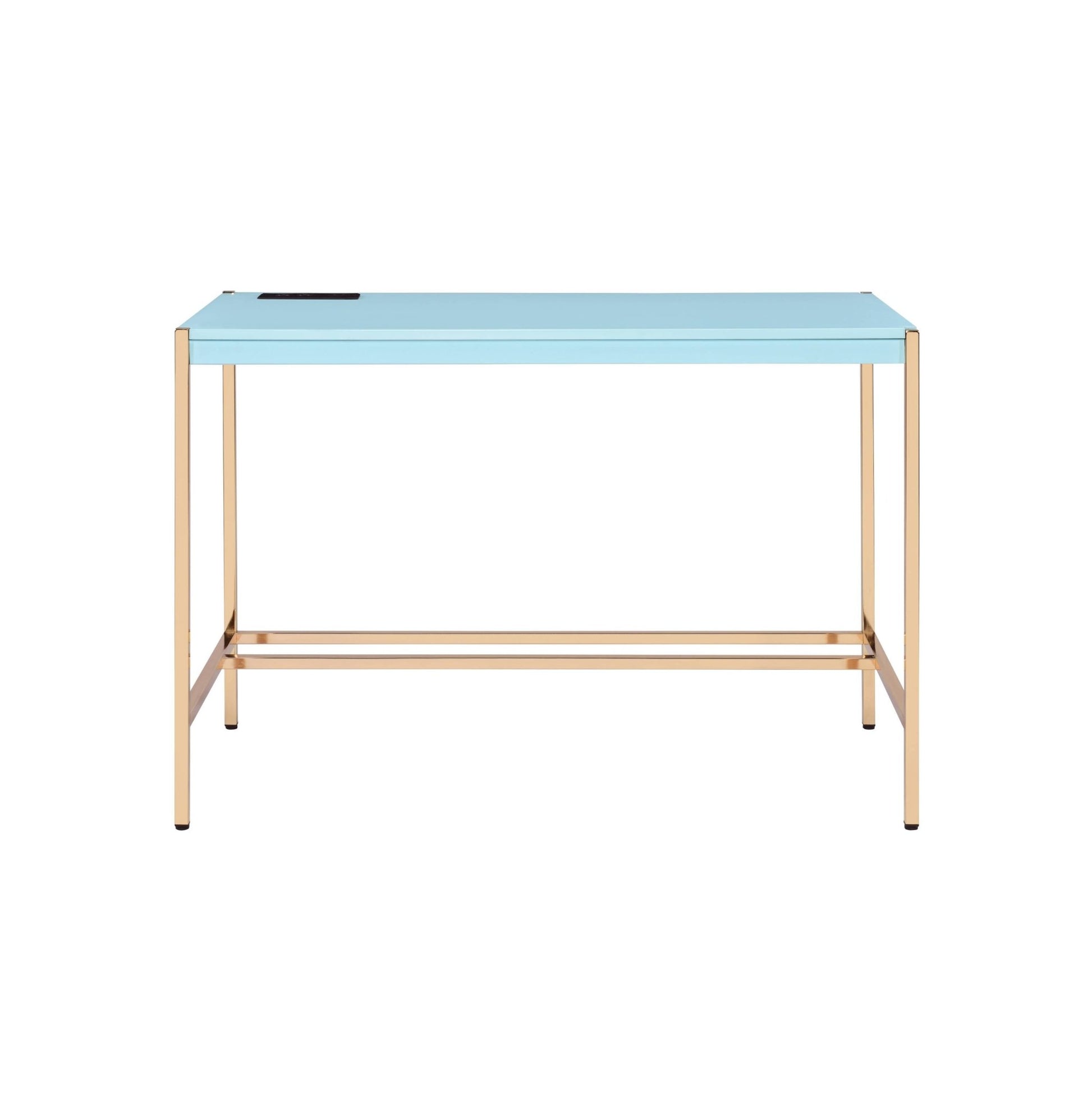 Midriaks Baby Blue & Gold Finish Writing Desk W/USB - 1st Choice Furniture Direct