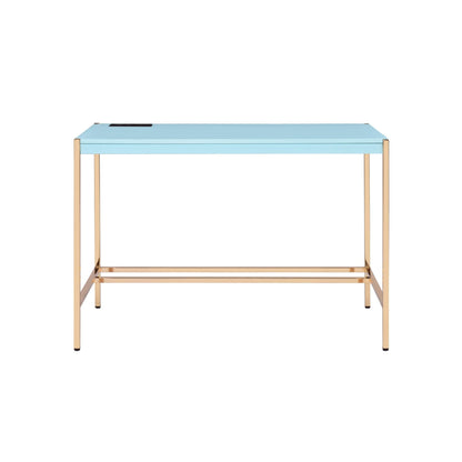Midriaks Baby Blue & Gold Finish Writing Desk W/USB - 1st Choice Furniture Direct