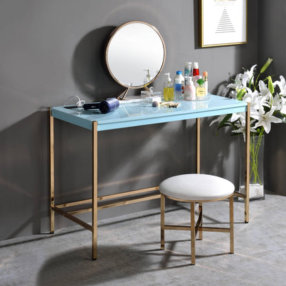 Midriaks Baby Blue & Gold Finish Writing Desk W/USB - 1st Choice Furniture Direct