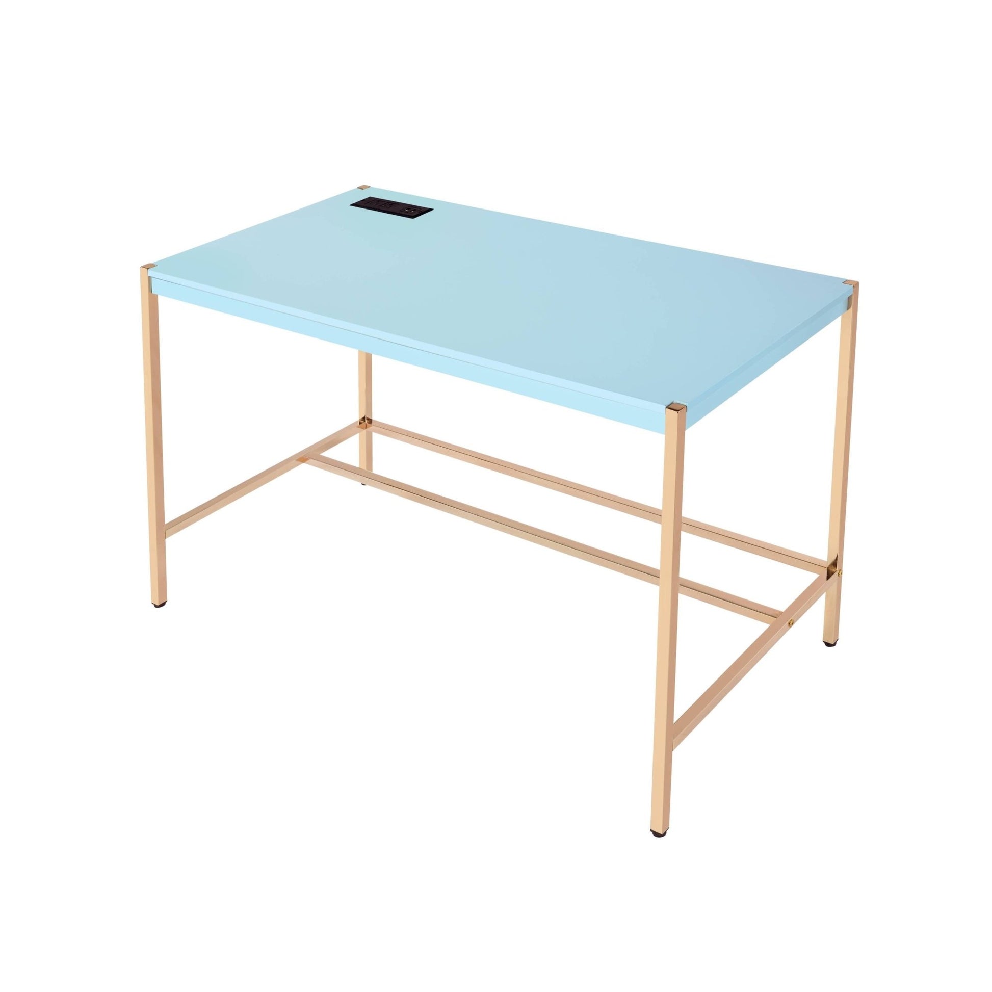 Midriaks Baby Blue & Gold Finish Writing Desk W/USB - 1st Choice Furniture Direct
