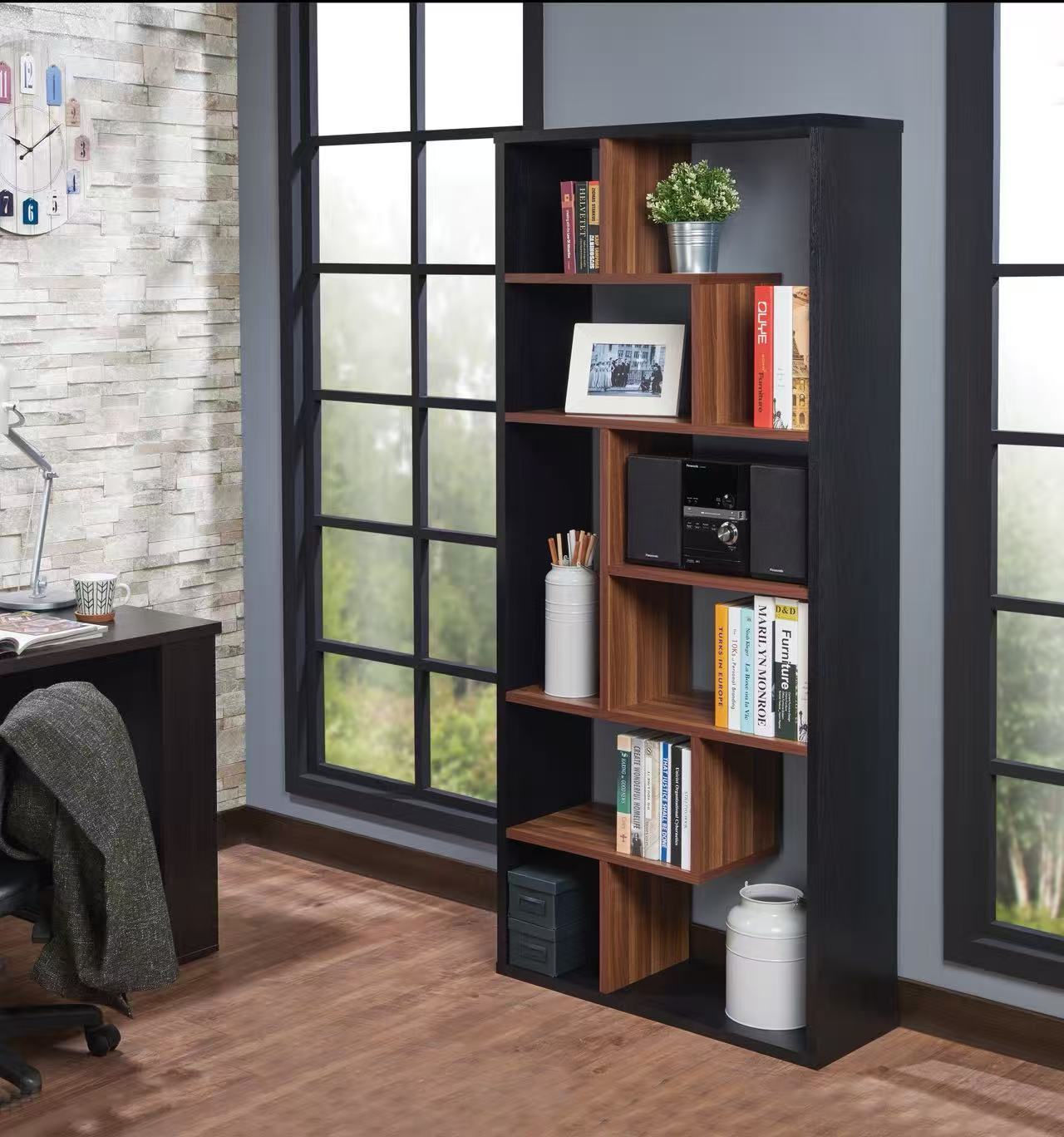 Mileta II Black & Walnut Finish Bookcase - 1st Choice Furniture Direct