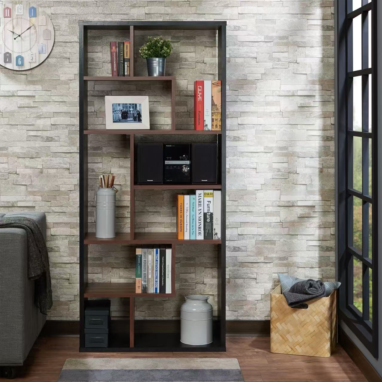 Mileta II Black & Walnut Finish Bookcase - 1st Choice Furniture Direct