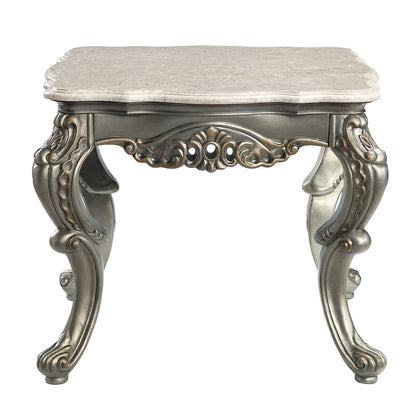Miliani Natural Marble Top & Antique Bronze Finish End Table W/Marble Top - 1st Choice Furniture Direct