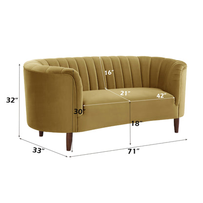 Millephri Olive Yellow Velvet Loveseat - 1st Choice Furniture Direct