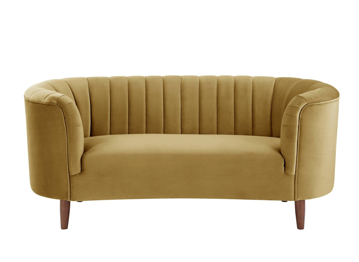 Millephri Olive Yellow Velvet Loveseat - 1st Choice Furniture Direct