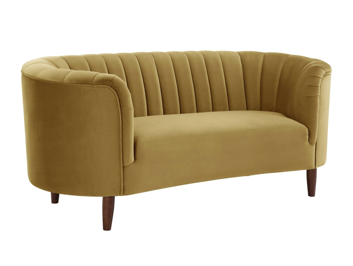 Millephri Olive Yellow Velvet Loveseat - 1st Choice Furniture Direct