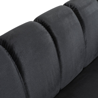 Miranda Modern Glam Velvet 3 - Seater Sofa in Black with Birch Wood Legs - 1st Choice Furniture Direct