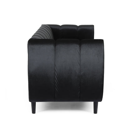 Miranda Modern Glam Velvet 3 - Seater Sofa in Black with Birch Wood Legs - 1st Choice Furniture Direct