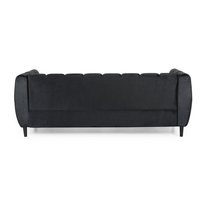 Miranda Modern Glam Velvet 3 - Seater Sofa in Black with Birch Wood Legs - 1st Choice Furniture Direct