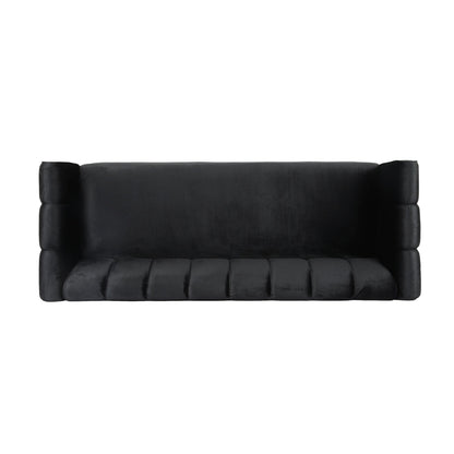 Miranda Modern Glam Velvet 3 - Seater Sofa in Black with Birch Wood Legs - 1st Choice Furniture Direct