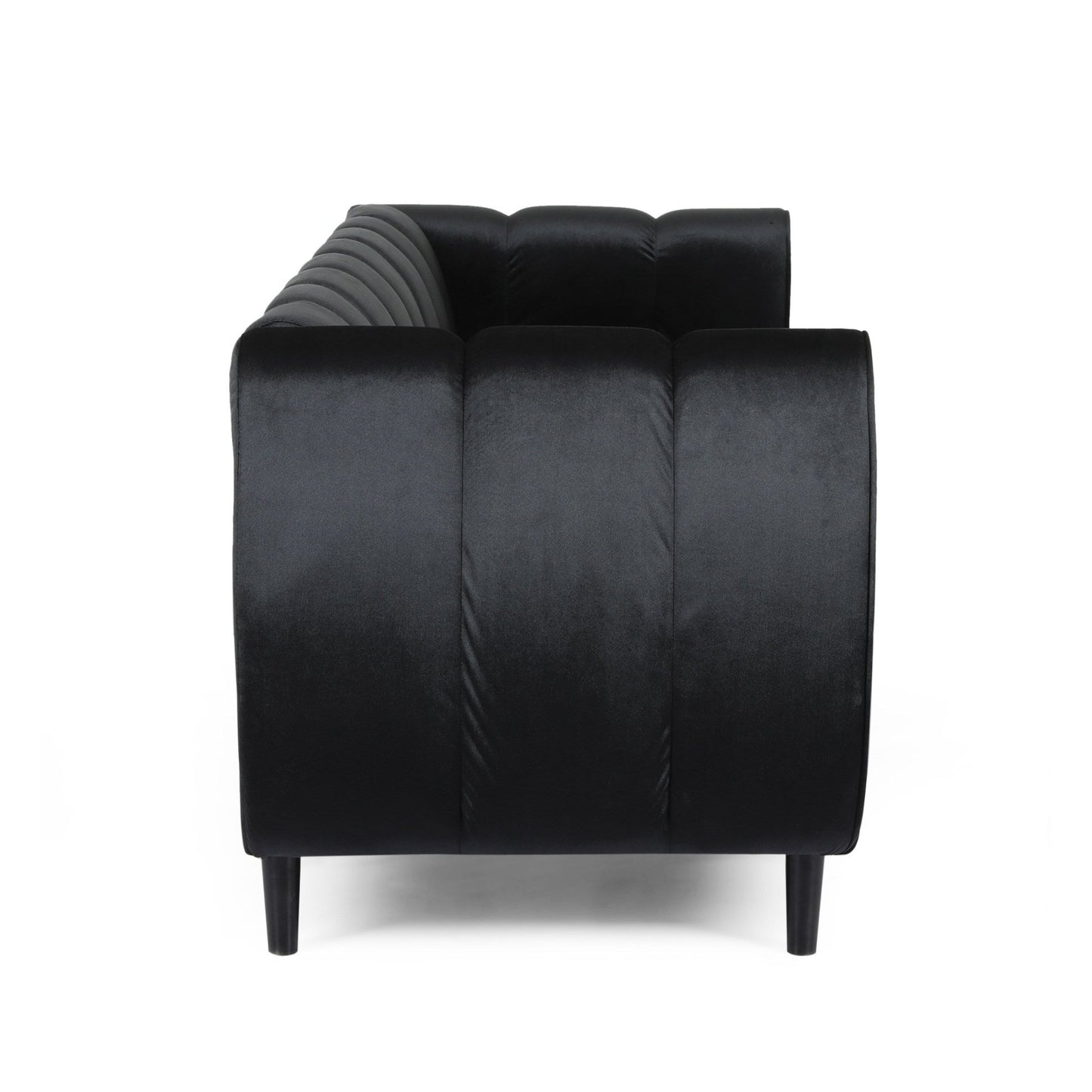 Miranda Modern Glam Velvet 3 - Seater Sofa in Black with Birch Wood Legs - 1st Choice Furniture Direct