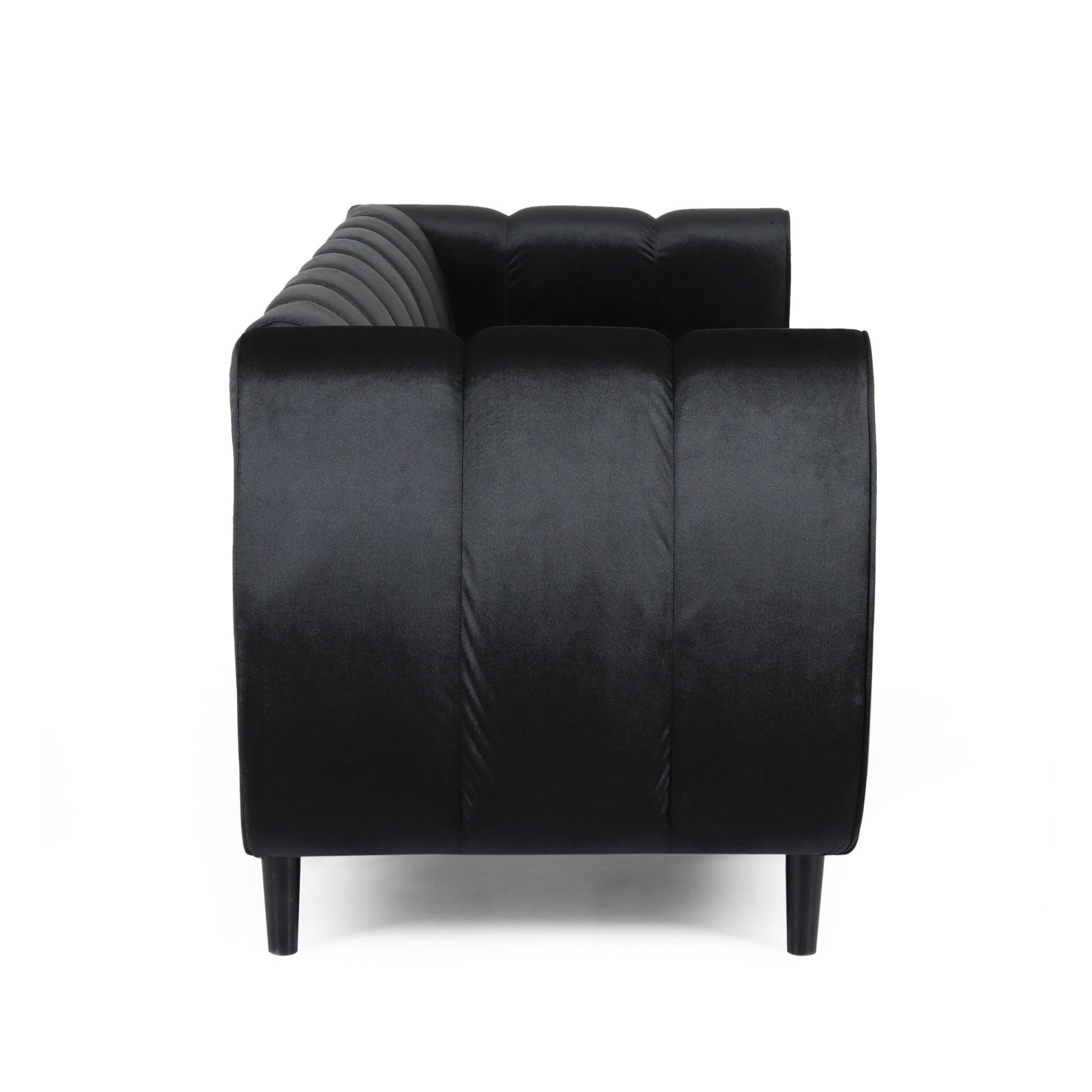 Miranda Modern Glam Velvet 3 - Seater Sofa in Black with Birch Wood Legs - 1st Choice Furniture Direct