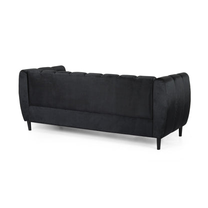 Miranda Modern Glam Velvet 3 - Seater Sofa in Black with Birch Wood Legs - 1st Choice Furniture Direct