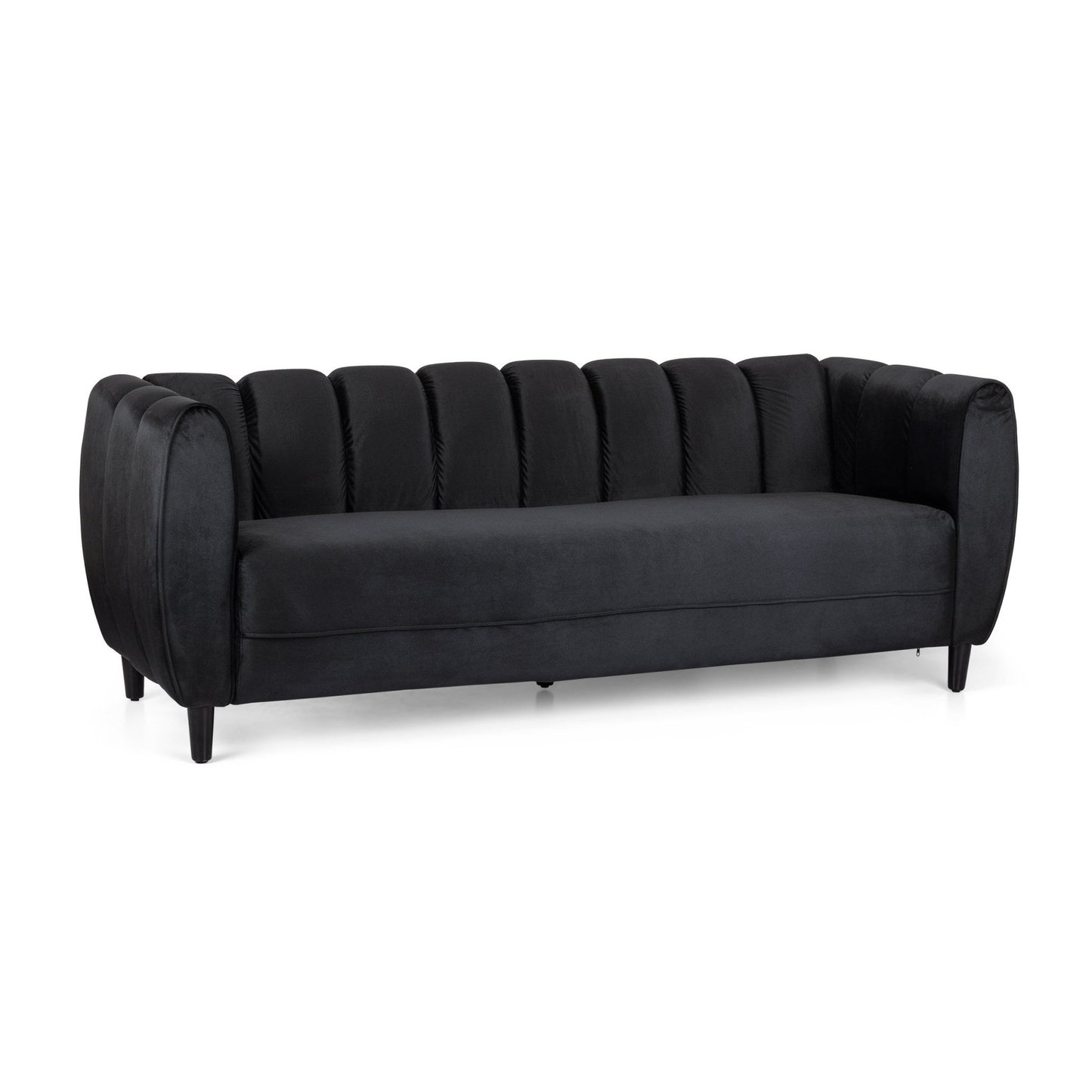 Miranda Modern Glam Velvet 3 - Seater Sofa in Black with Birch Wood Legs - 1st Choice Furniture Direct