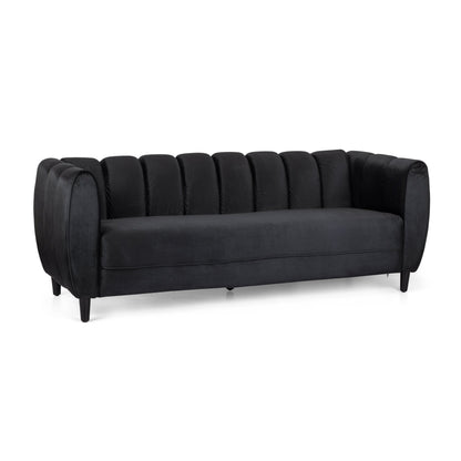Miranda Modern Glam Velvet 3 - Seater Sofa in Black with Birch Wood Legs - 1st Choice Furniture Direct