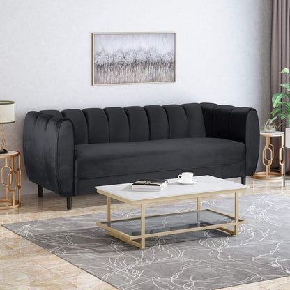 Miranda Modern Glam Velvet 3 - Seater Sofa in Black with Birch Wood Legs - 1st Choice Furniture Direct