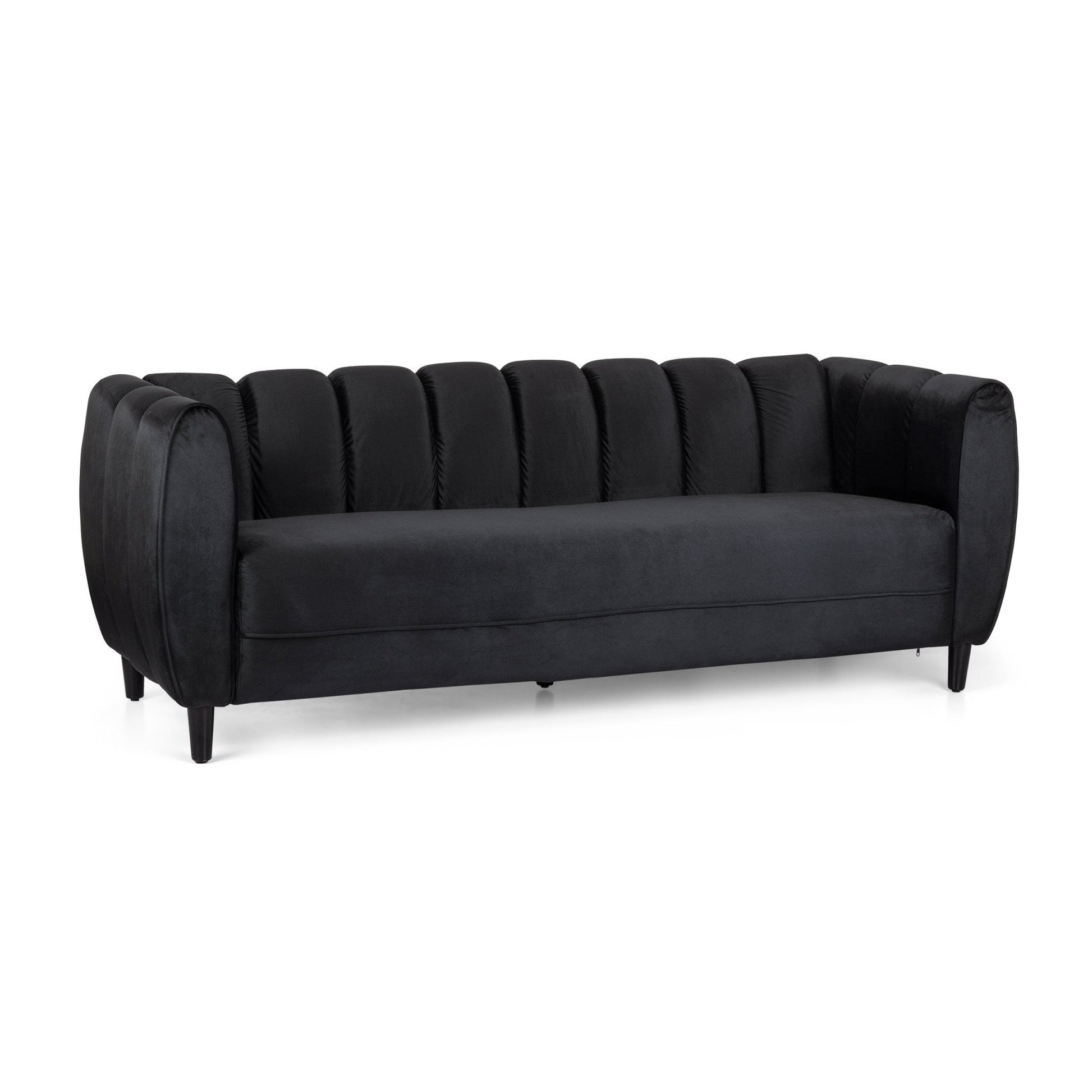 Miranda Modern Glam Velvet 3 - Seater Sofa in Black with Birch Wood Legs - 1st Choice Furniture Direct