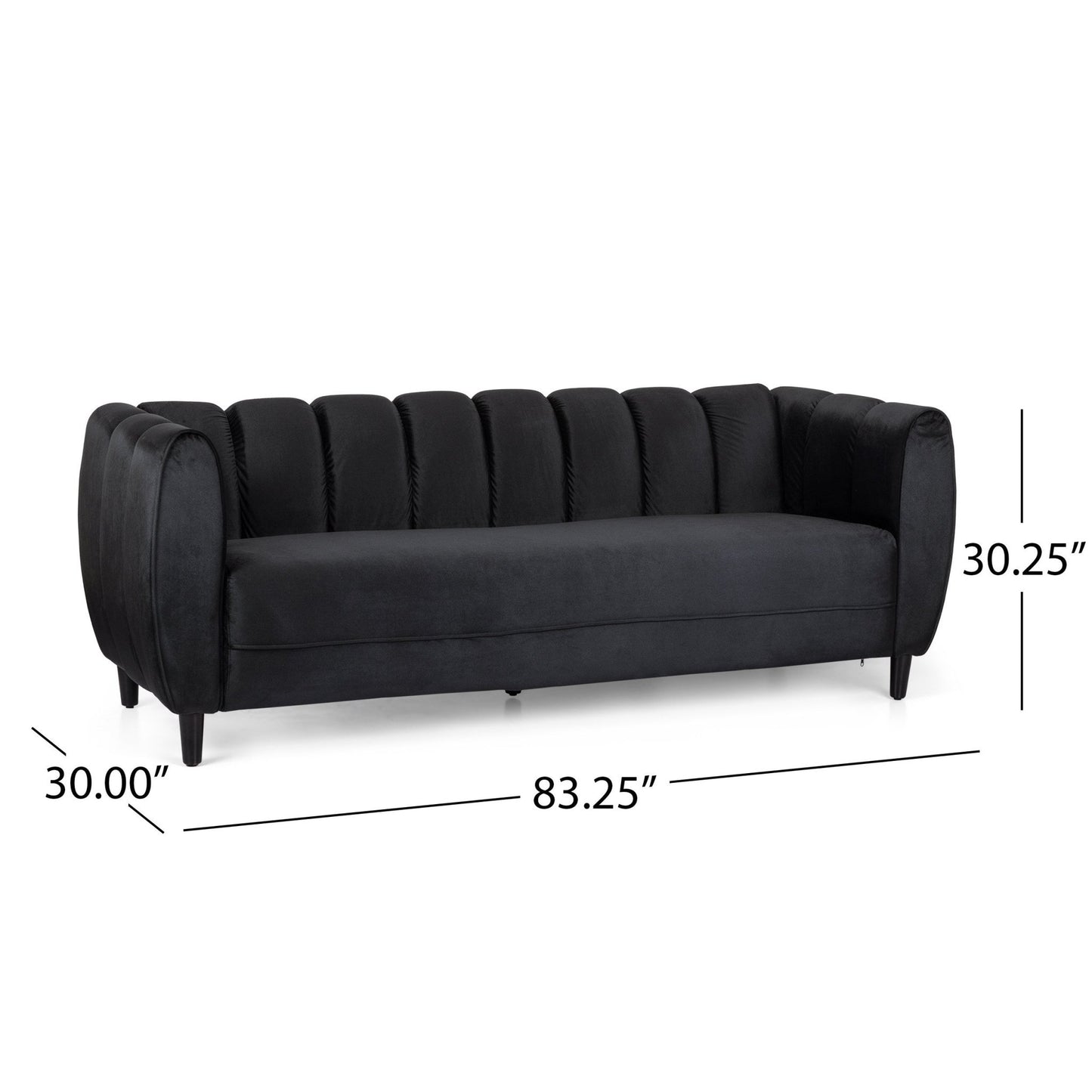 Miranda Modern Glam Velvet 3 - Seater Sofa in Black with Birch Wood Legs - 1st Choice Furniture Direct