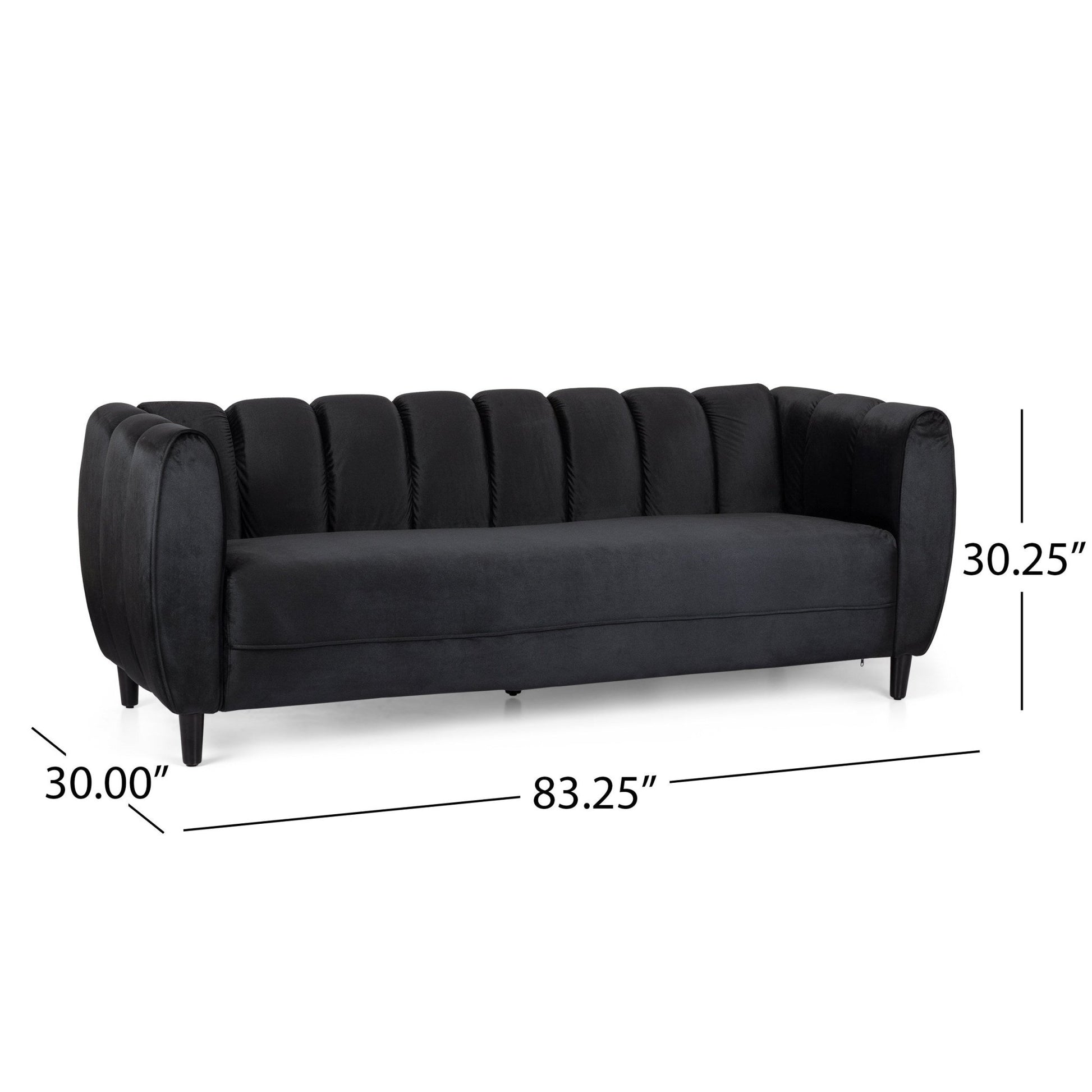 Miranda Modern Glam Velvet 3 - Seater Sofa in Black with Birch Wood Legs - 1st Choice Furniture Direct