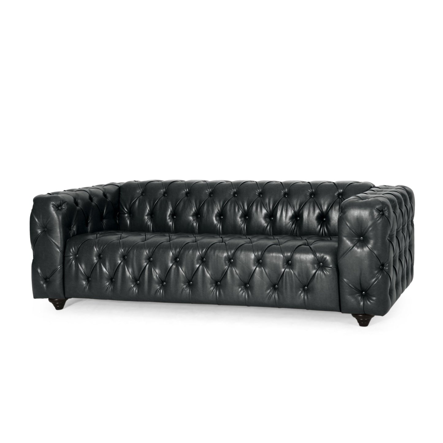 Mirod Comfy 3 - Seat Sofa with Wooden Legs, PU Upholstery, Black, 83.5'' Width - 1st Choice Furniture Direct