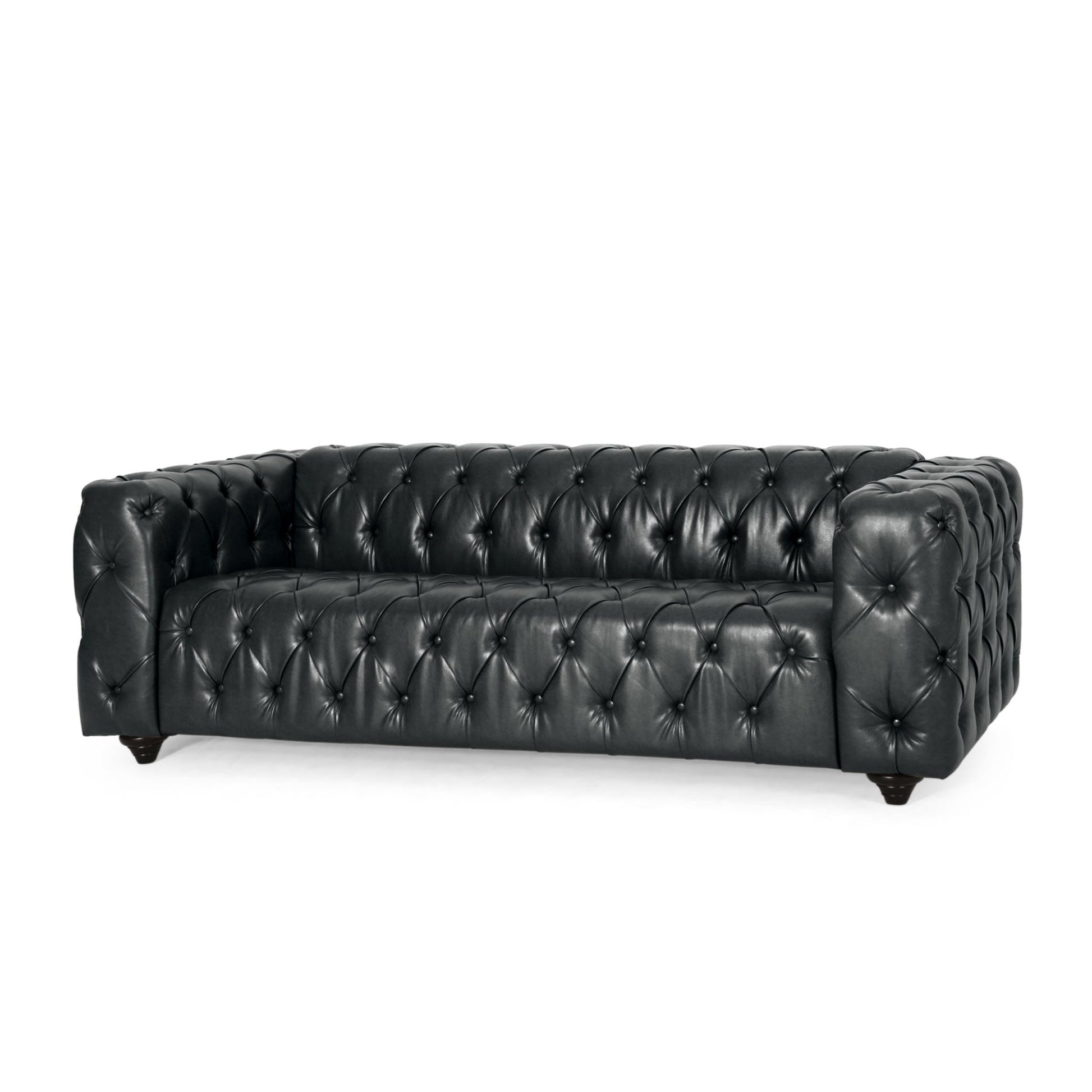 Mirod Comfy 3 - Seat Sofa with Wooden Legs, PU Upholstery, Black, 83.5'' Width - 1st Choice Furniture Direct