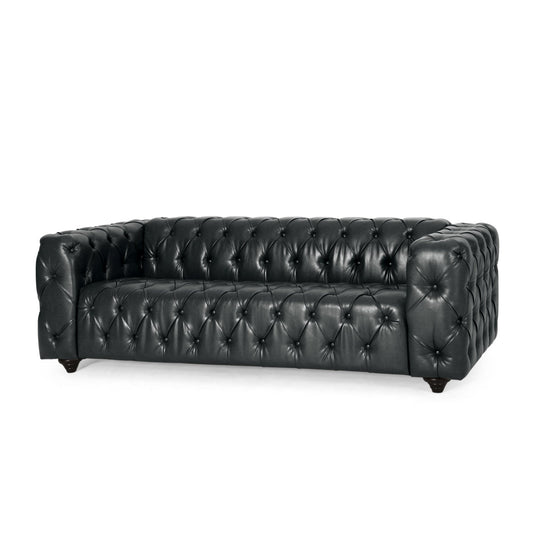 Mirod Comfy 3 - Seat Sofa with Wooden Legs, PU Upholstery, Black, 83.5'' Width - 1st Choice Furniture Direct