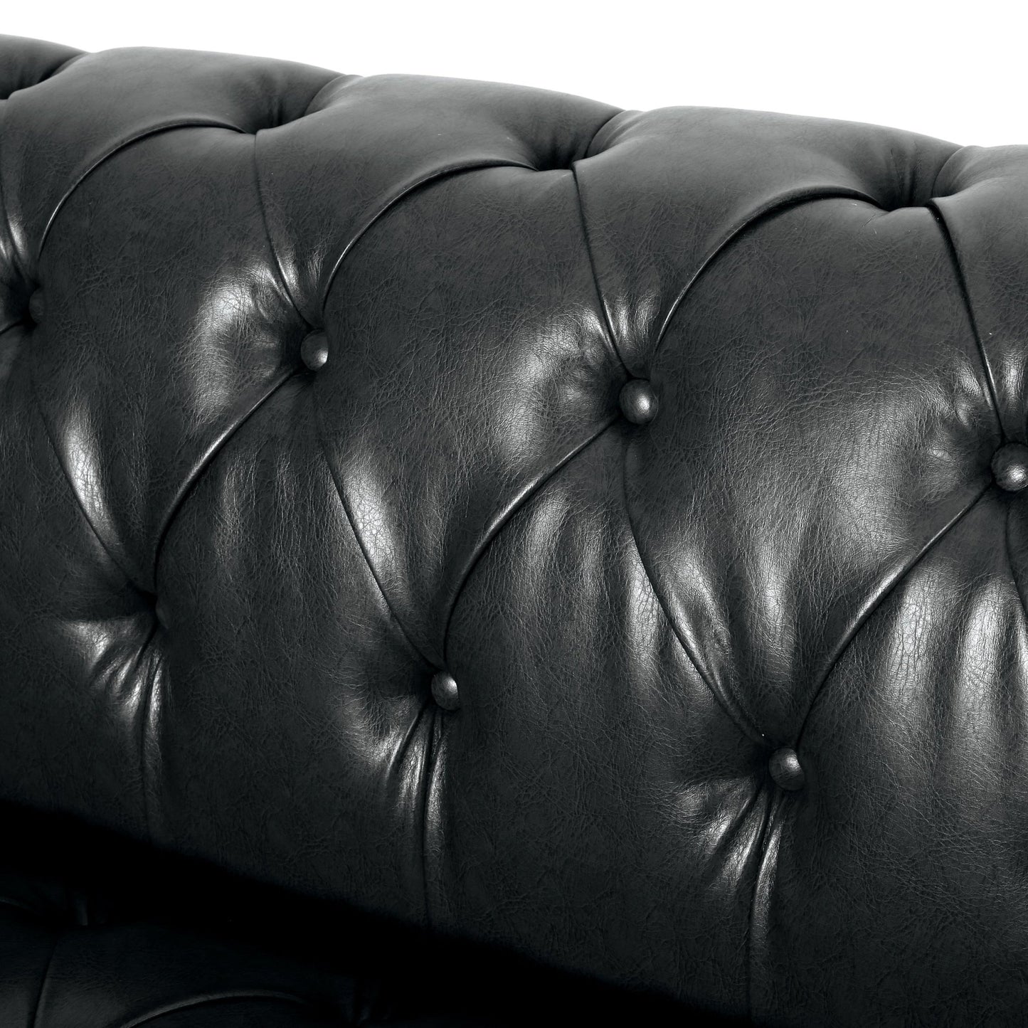 Mirod Comfy 3 - Seat Sofa with Wooden Legs, PU Upholstery, Black, 83.5'' Width - 1st Choice Furniture Direct