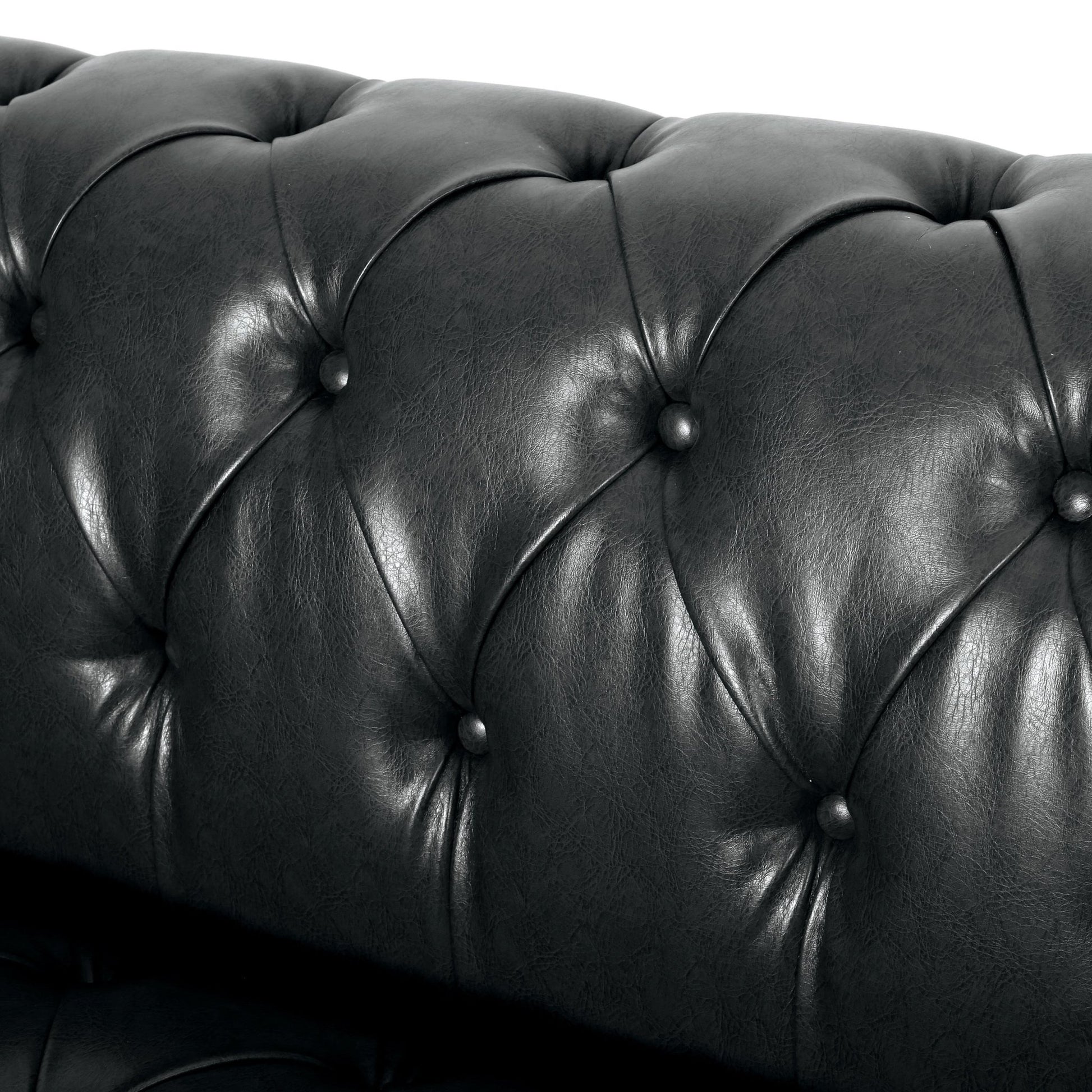 Mirod Comfy 3 - Seat Sofa with Wooden Legs, PU Upholstery, Black, 83.5'' Width - 1st Choice Furniture Direct