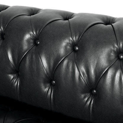 Mirod Comfy 3 - Seat Sofa with Wooden Legs, PU Upholstery, Black, 83.5'' Width - 1st Choice Furniture Direct