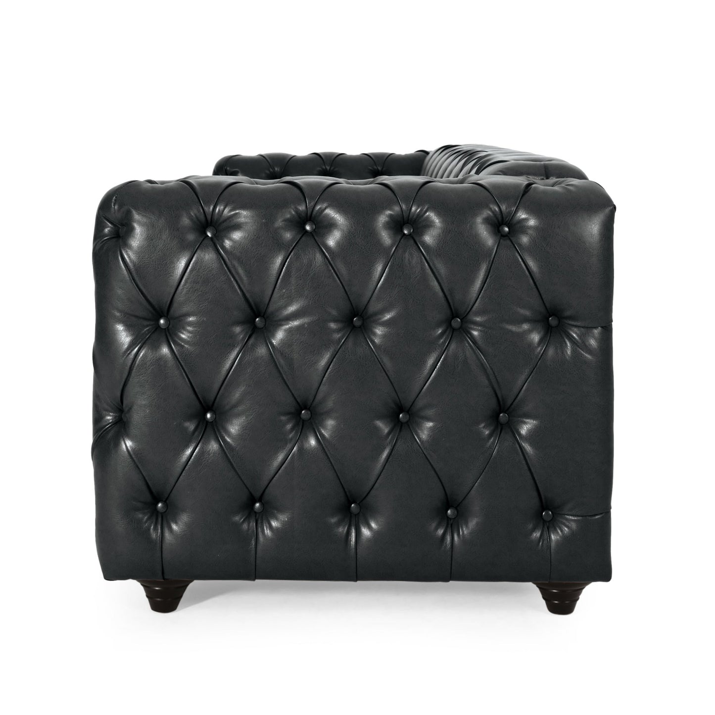 Mirod Comfy 3 - Seat Sofa with Wooden Legs, PU Upholstery, Black, 83.5'' Width - 1st Choice Furniture Direct