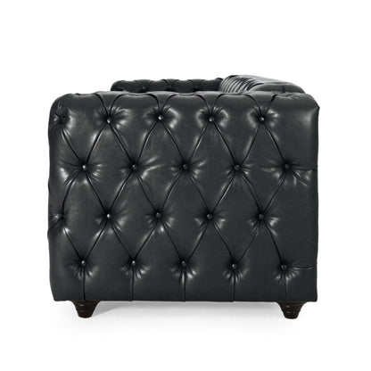 Mirod Comfy 3 - Seat Sofa with Wooden Legs, PU Upholstery, Black, 83.5'' Width - 1st Choice Furniture Direct