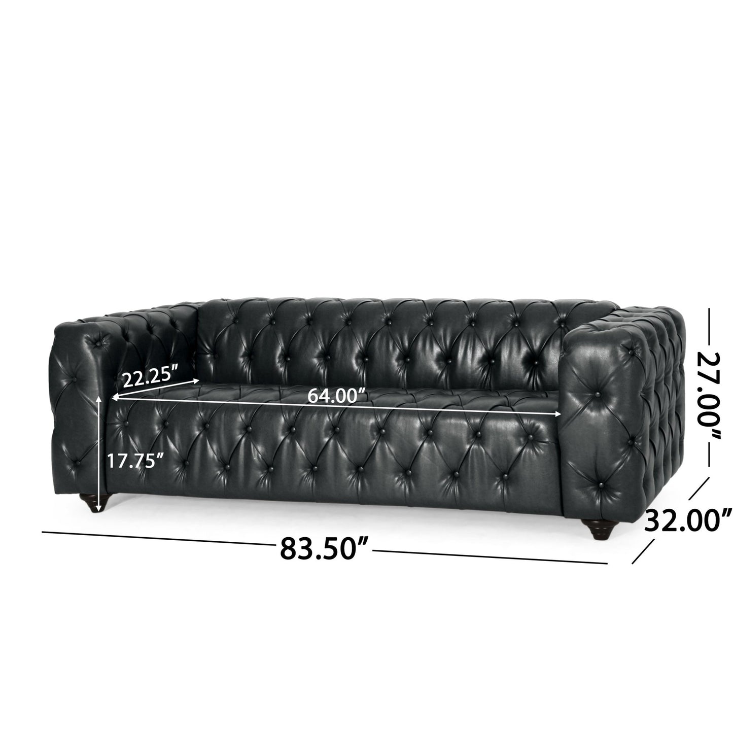 Mirod Comfy 3 - Seat Sofa with Wooden Legs, PU Upholstery, Black, 83.5'' Width - 1st Choice Furniture Direct