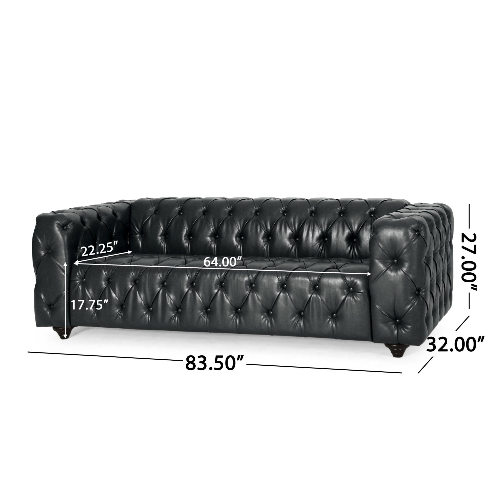 Mirod Comfy 3 - Seat Sofa with Wooden Legs, PU Upholstery, Black, 83.5'' Width - 1st Choice Furniture Direct