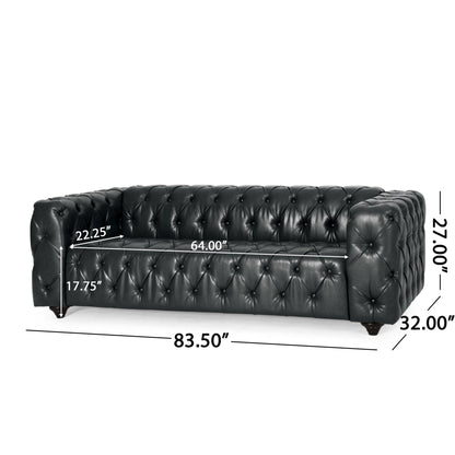 Mirod Comfy 3 - Seat Sofa with Wooden Legs, PU Upholstery, Black, 83.5'' Width - 1st Choice Furniture Direct