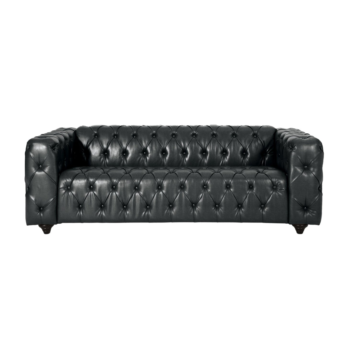 Mirod Comfy 3 - Seat Sofa with Wooden Legs, PU Upholstery, Black, 83.5'' Width - 1st Choice Furniture Direct