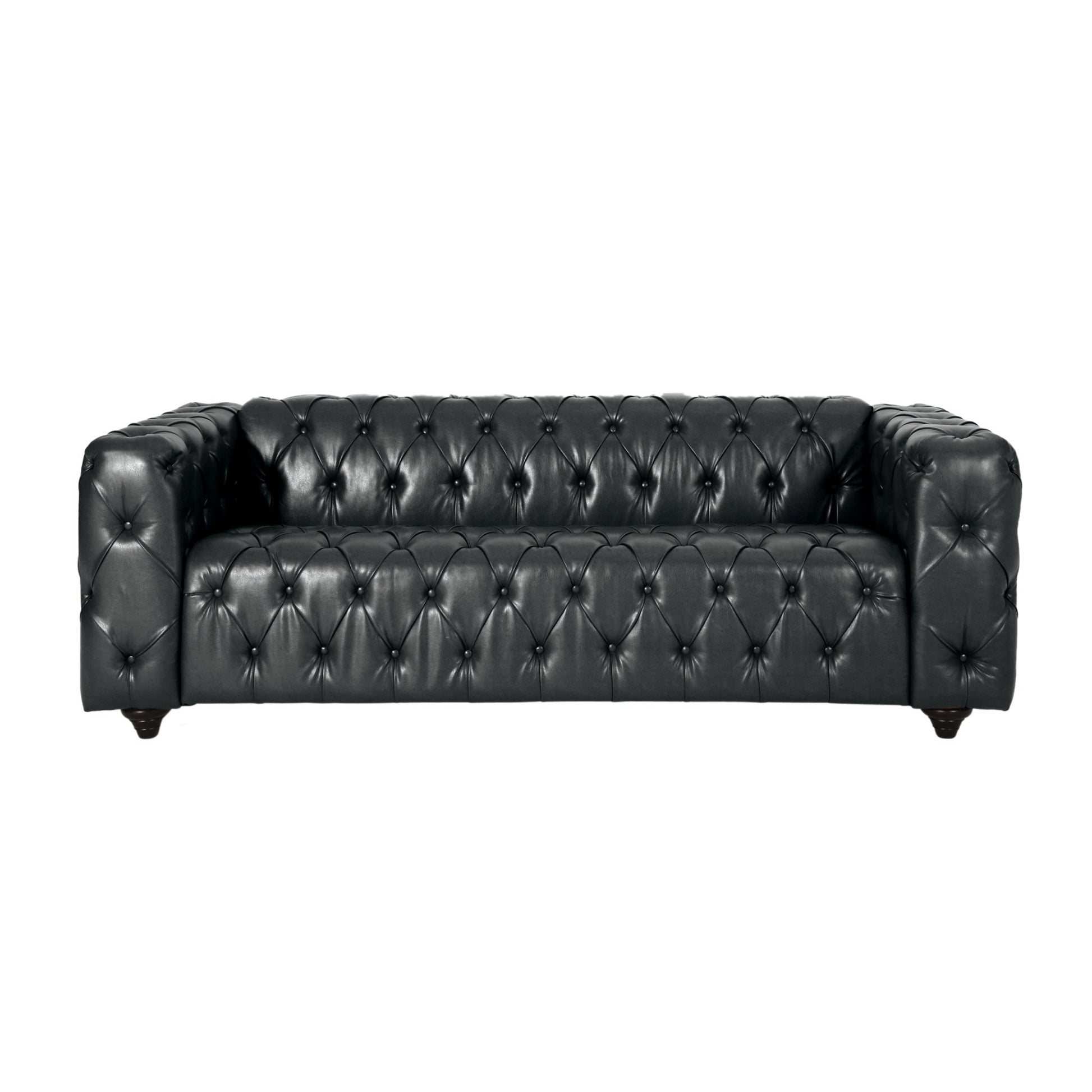 Mirod Comfy 3 - Seat Sofa with Wooden Legs, PU Upholstery, Black, 83.5'' Width - 1st Choice Furniture Direct