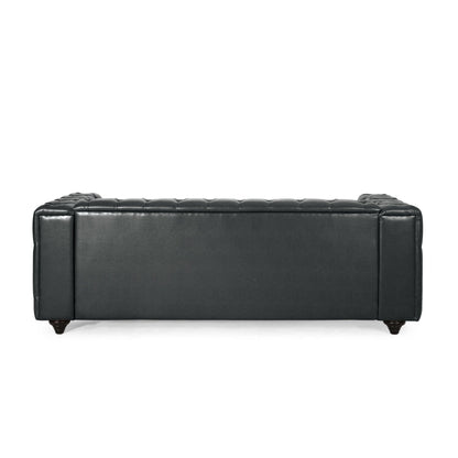 Mirod Comfy 3 - Seat Sofa with Wooden Legs, PU Upholstery, Black, 83.5'' Width - 1st Choice Furniture Direct