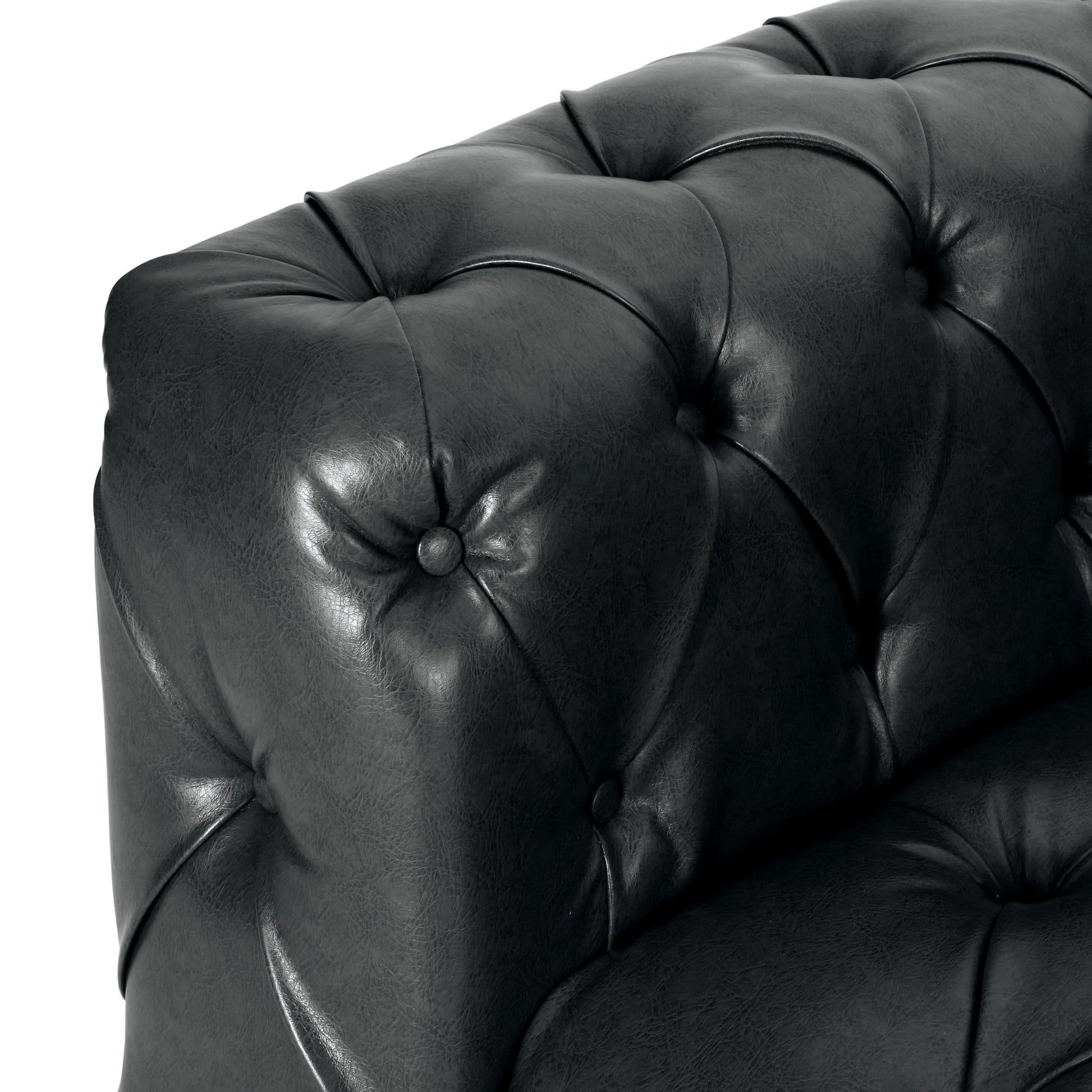 Mirod Comfy 3 - Seat Sofa with Wooden Legs, PU Upholstery, Black, 83.5'' Width - 1st Choice Furniture Direct