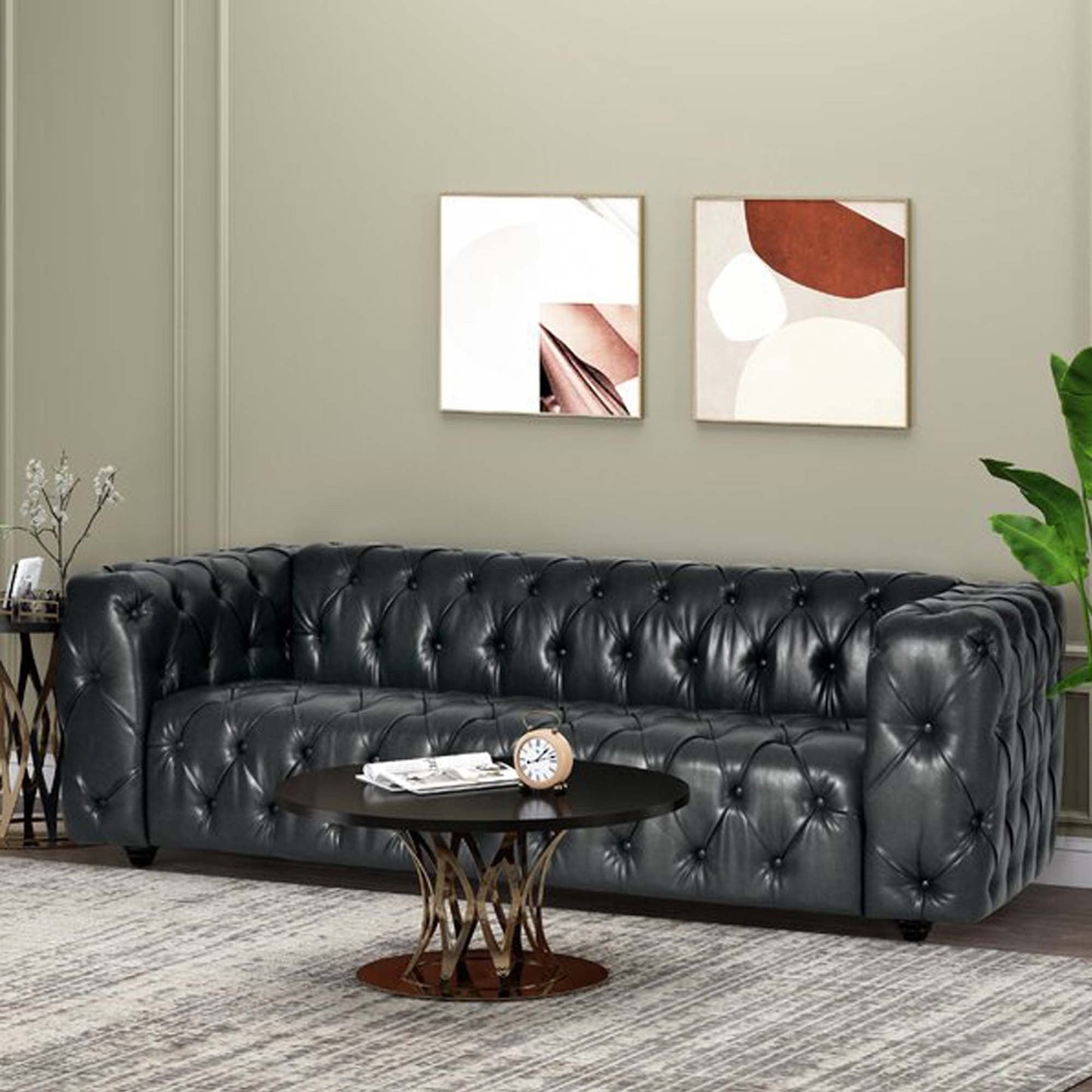 Mirod Comfy 3 - Seat Sofa with Wooden Legs, PU Upholstery, Black, 83.5'' Width - 1st Choice Furniture Direct