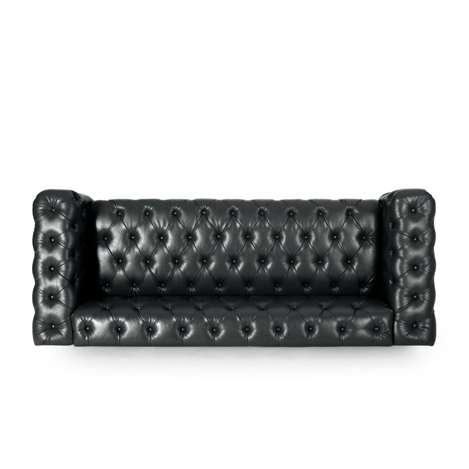 Mirod Comfy 3 - Seat Sofa with Wooden Legs, PU Upholstery, Black, 83.5'' Width - 1st Choice Furniture Direct