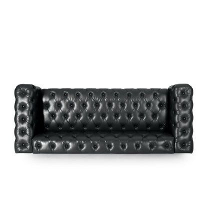 Mirod Comfy 3 - Seat Sofa with Wooden Legs, PU Upholstery, Black, 83.5'' Width - 1st Choice Furniture Direct