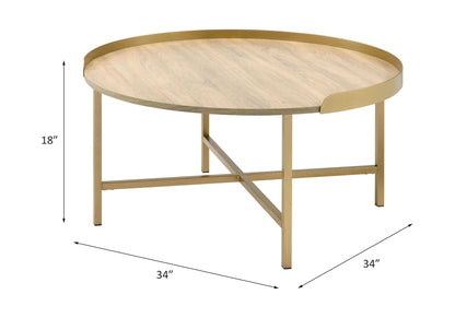 Mithea Oak & Gold Finish Coffee Table - 1st Choice Furniture Direct