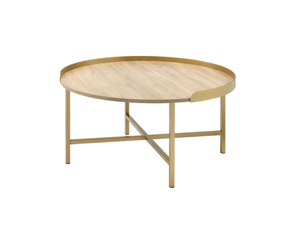 Mithea Oak & Gold Finish Coffee Table - 1st Choice Furniture Direct