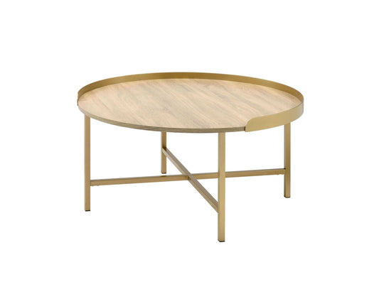 Mithea Oak & Gold Finish Coffee Table - 1st Choice Furniture Direct
