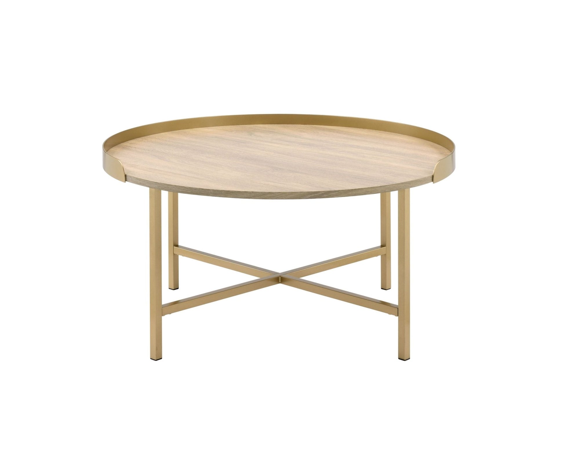 Mithea Oak & Gold Finish Coffee Table - 1st Choice Furniture Direct